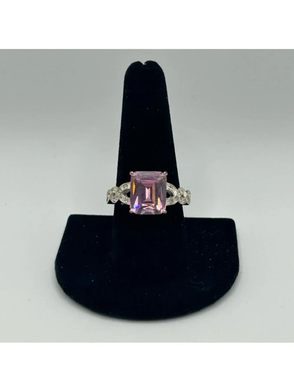 Signed NVC Elegant Pink Gemstone Silver Tone Ring Size 10